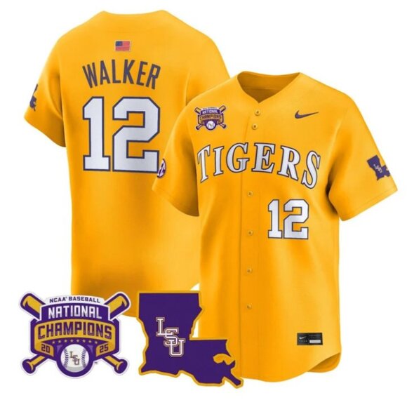 Mens Youths Kids Womens Todd Walker LSU Tigers 2025 CH Stitched Jersey Yellow